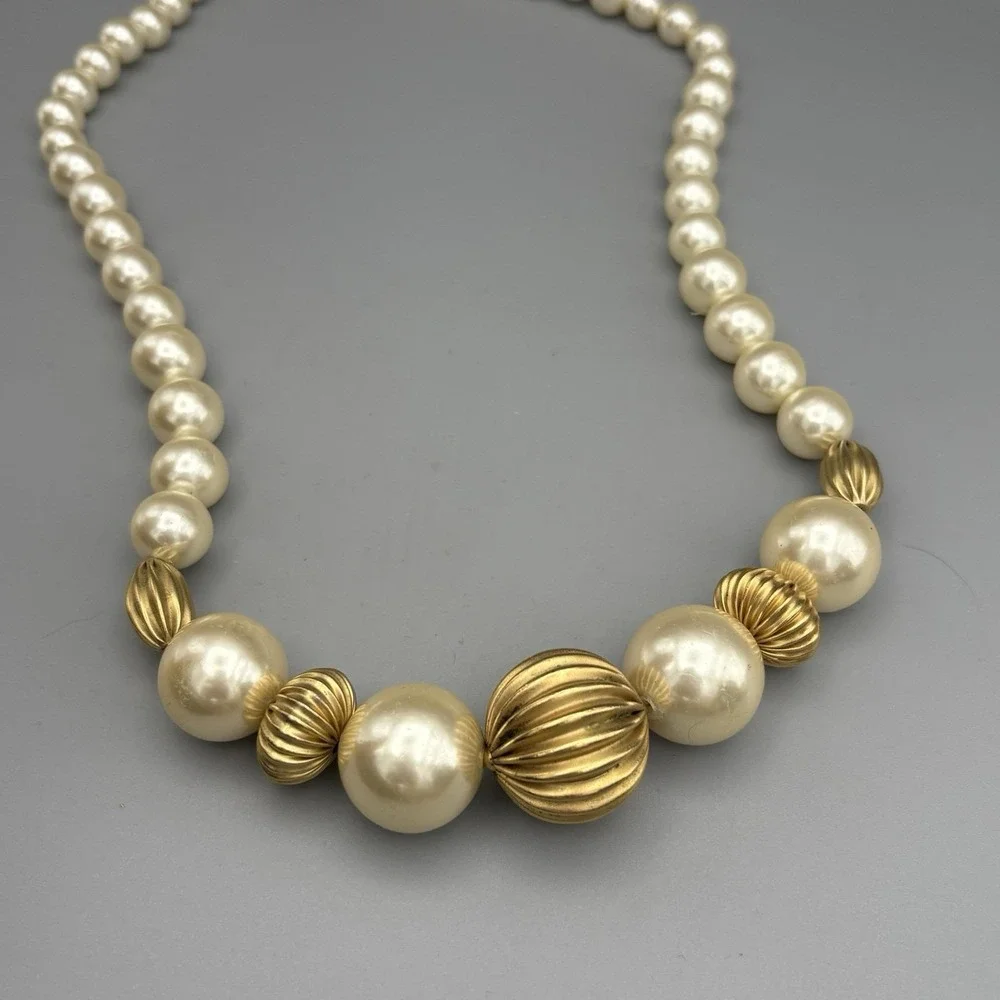 Vintage Napier Staement Necklace Faux Pearls Gold